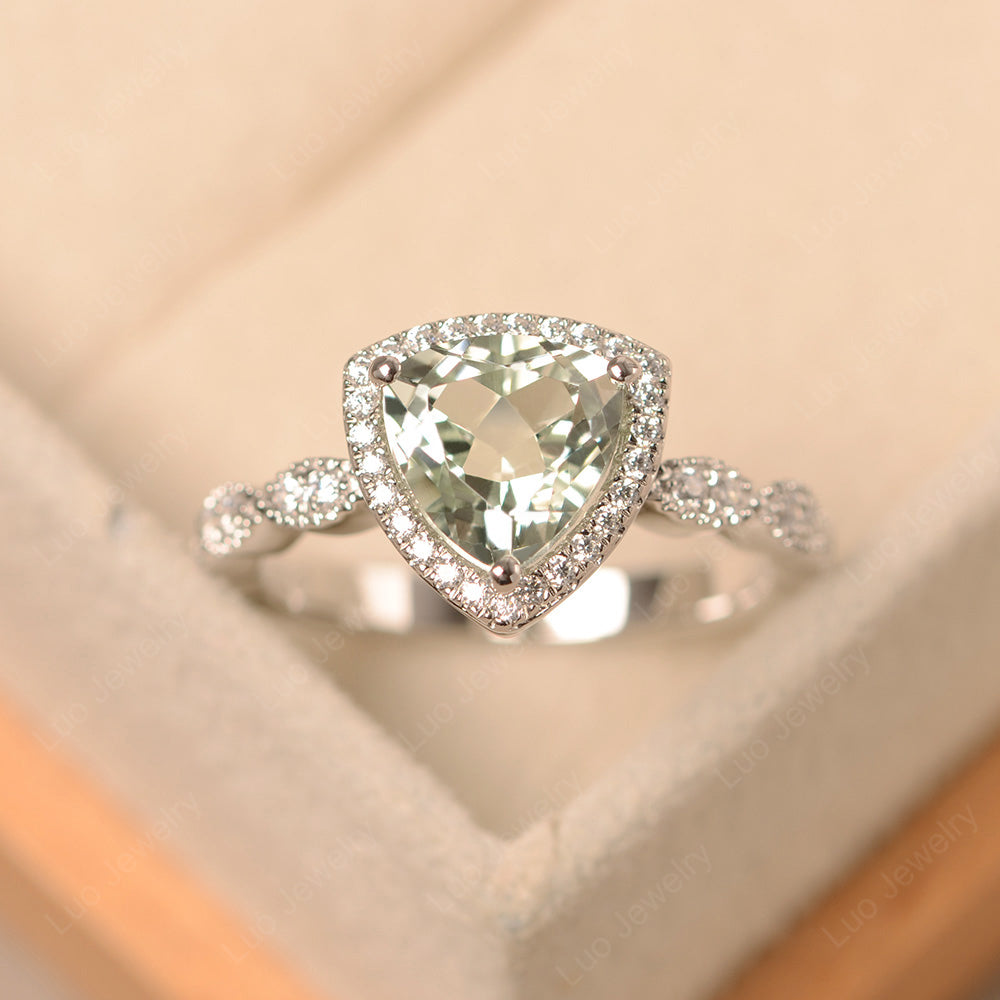 Trillion Cut Green Amethyst Cocktail Halo Ring - LUO Jewelry