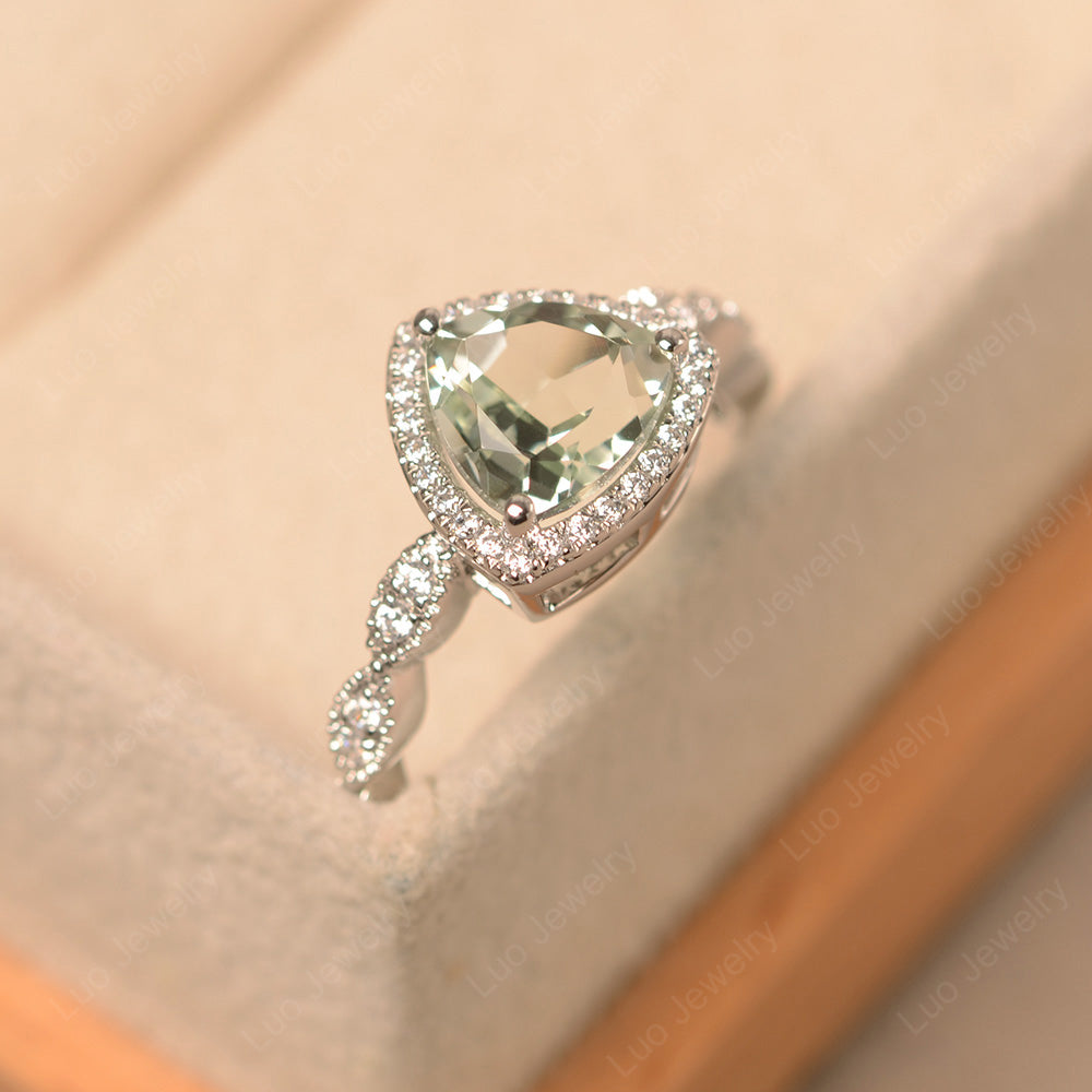 Trillion Cut Green Amethyst Cocktail Halo Ring - LUO Jewelry
