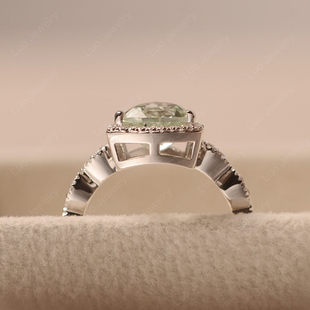 Trillion Cut Green Amethyst Cocktail Halo Ring - LUO Jewelry