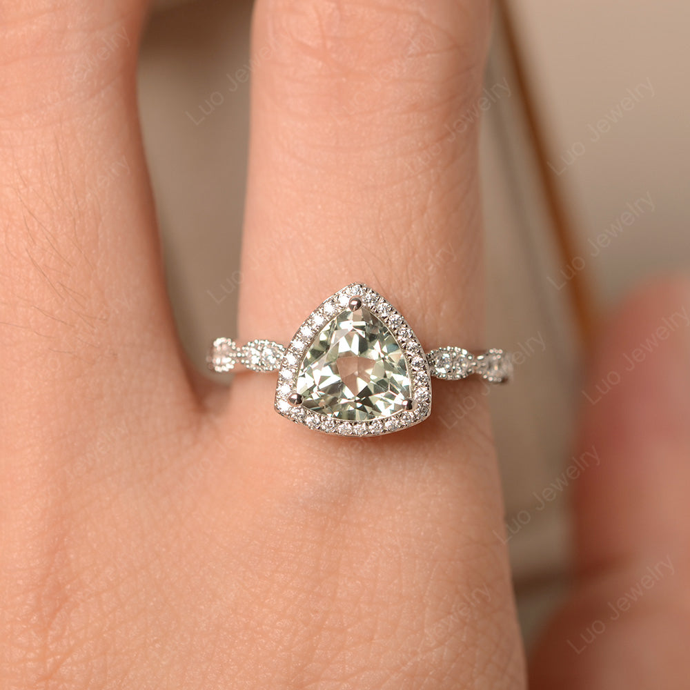 Trillion Cut Green Amethyst Cocktail Halo Ring - LUO Jewelry
