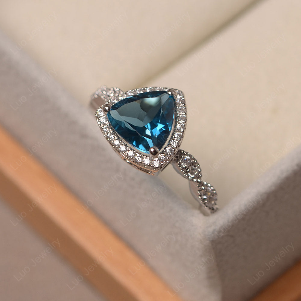 Trillion Cut London Blue Topaz Cocktail Halo Ring - LUO Jewelry
