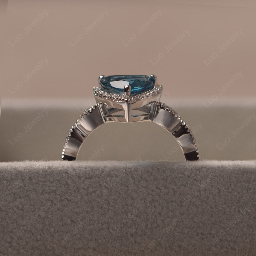 Trillion Cut London Blue Topaz Cocktail Halo Ring - LUO Jewelry