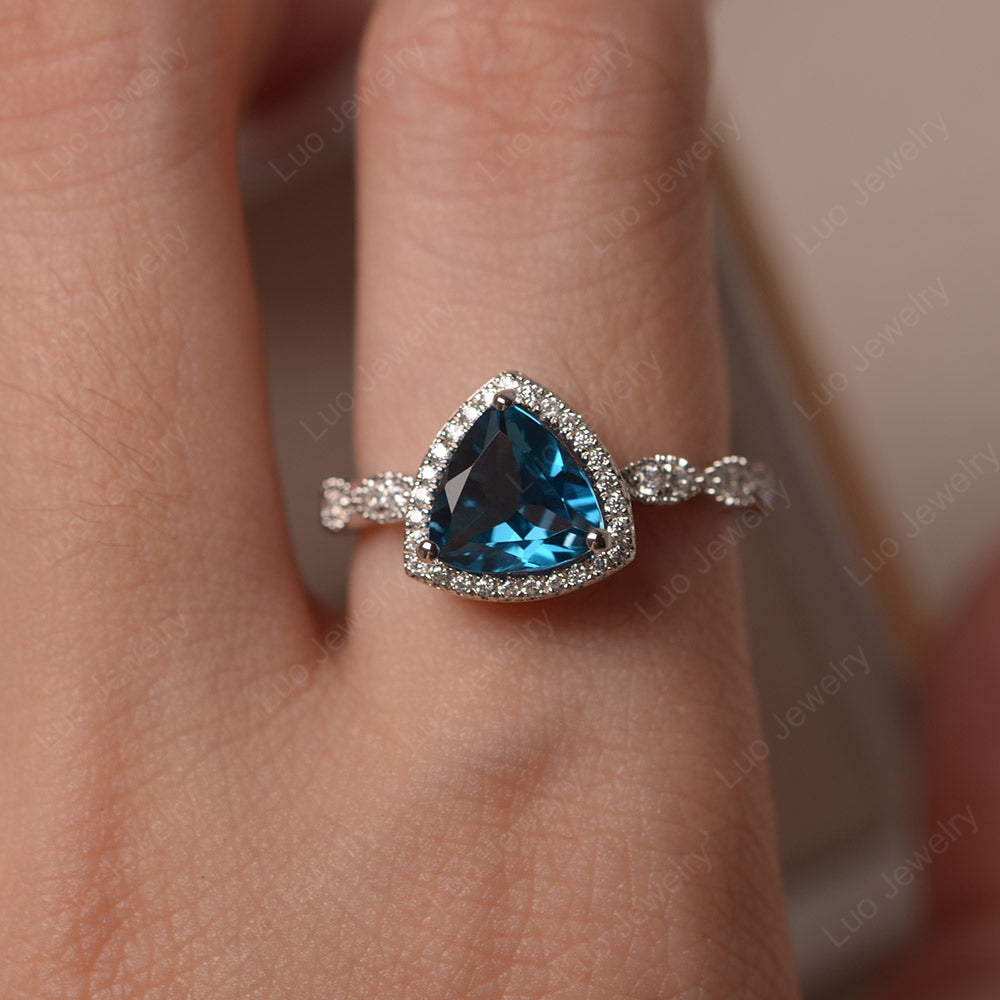 Trillion Cut London Blue Topaz Cocktail Halo Ring - LUO Jewelry