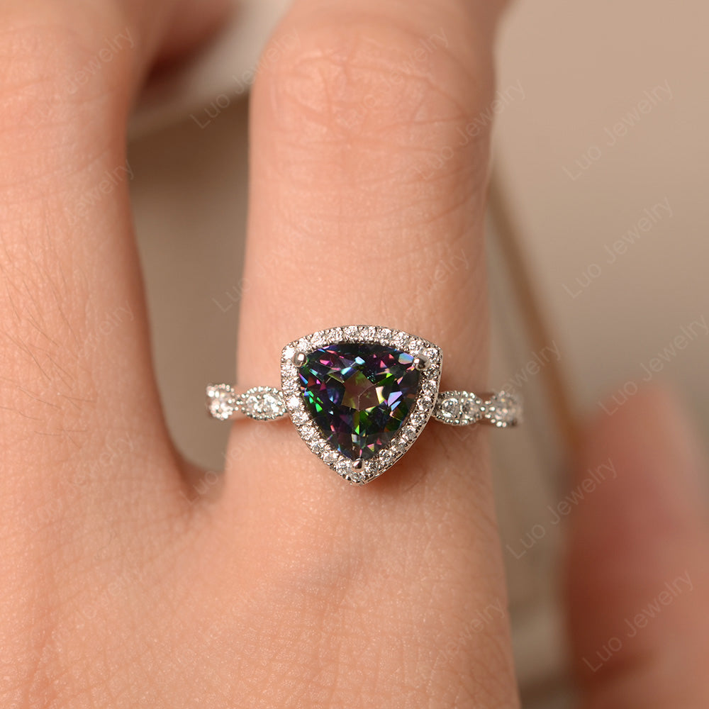 Trillion Cut Mystic Topaz Cocktail Halo Ring - LUO Jewelry