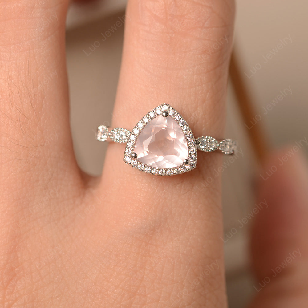 Trillion Cut Rose Quartz Cocktail Halo Ring - LUO Jewelry