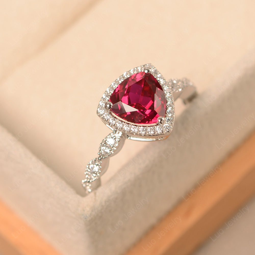 Trillion Cut Ruby Cocktail Halo Ring - LUO Jewelry