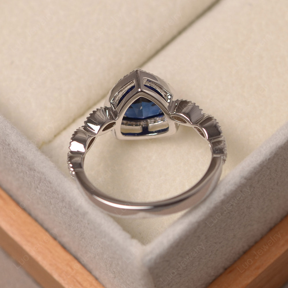 Trillion Cut Lab Sapphire Cocktail Halo Ring - LUO Jewelry
