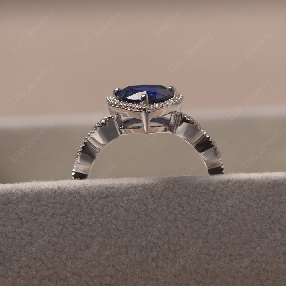 Trillion Cut Lab Sapphire Cocktail Halo Ring - LUO Jewelry