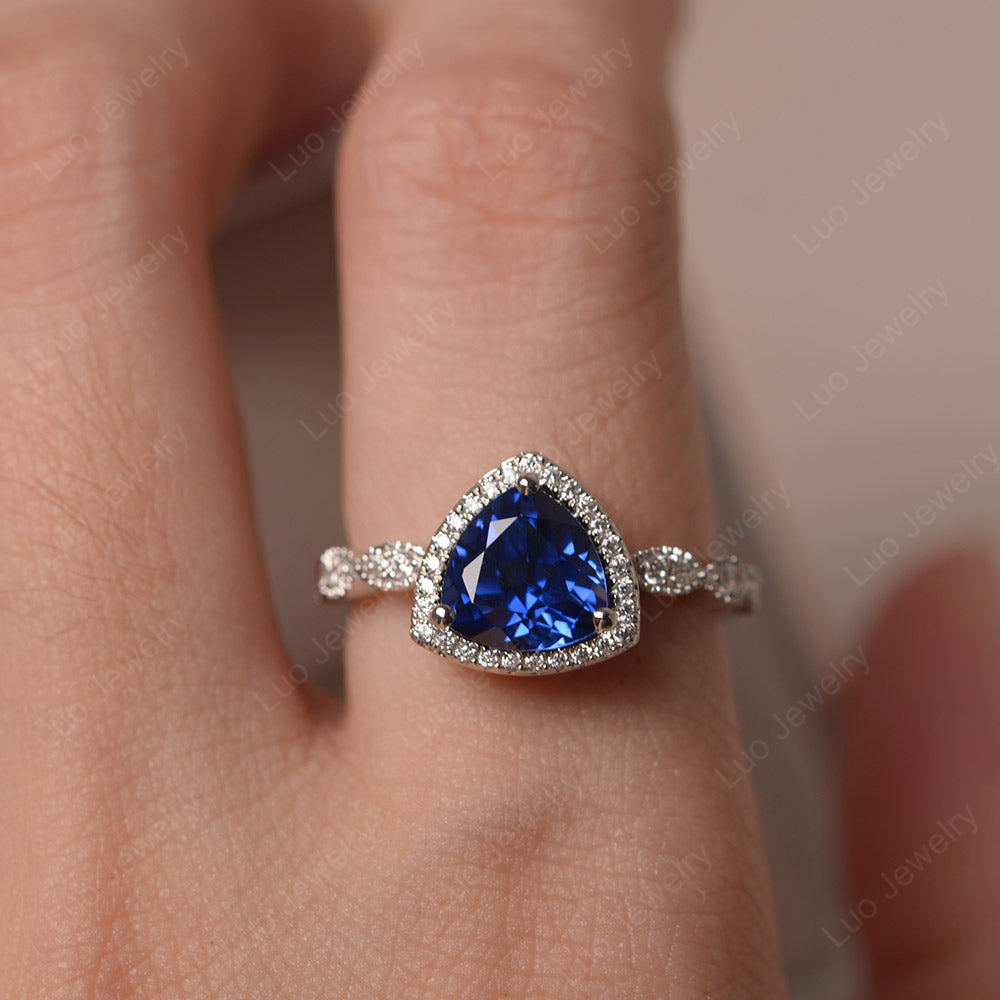 Trillion Cut Lab Sapphire Cocktail Halo Ring - LUO Jewelry