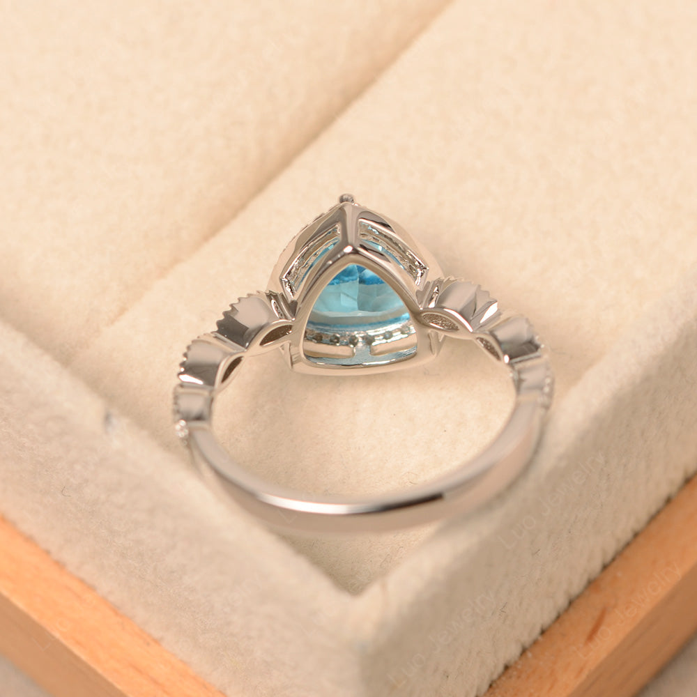 Trillion Cut Swiss Blue Topaz Cocktail Halo Ring - LUO Jewelry