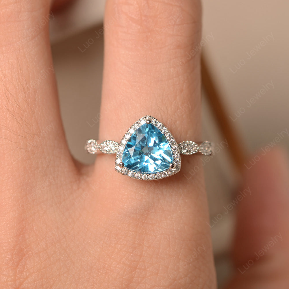 Trillion Cut Swiss Blue Topaz Cocktail Halo Ring - LUO Jewelry