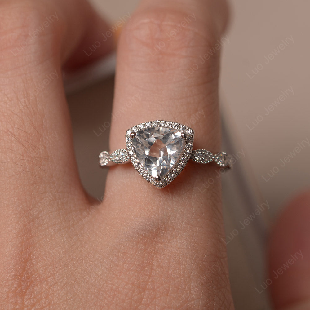 Trillion Cut White Topaz Cocktail Halo Ring - LUO Jewelry