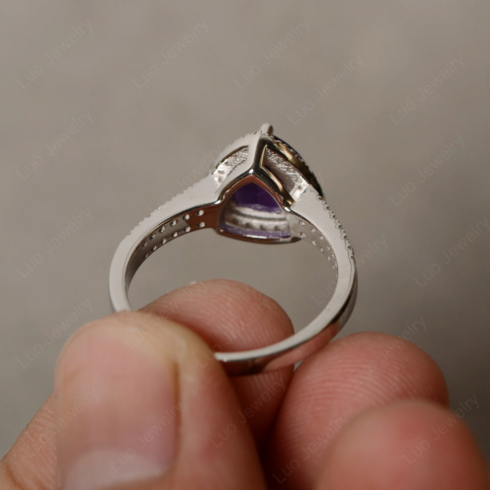 Trillion Cut Amethyst Halo Engagement Ring - LUO Jewelry
