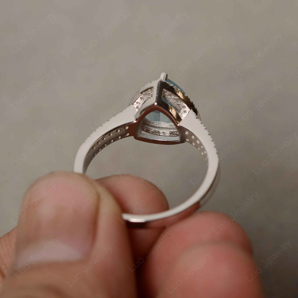 Trillion Cut Aquamarine Halo Engagement Ring - LUO Jewelry