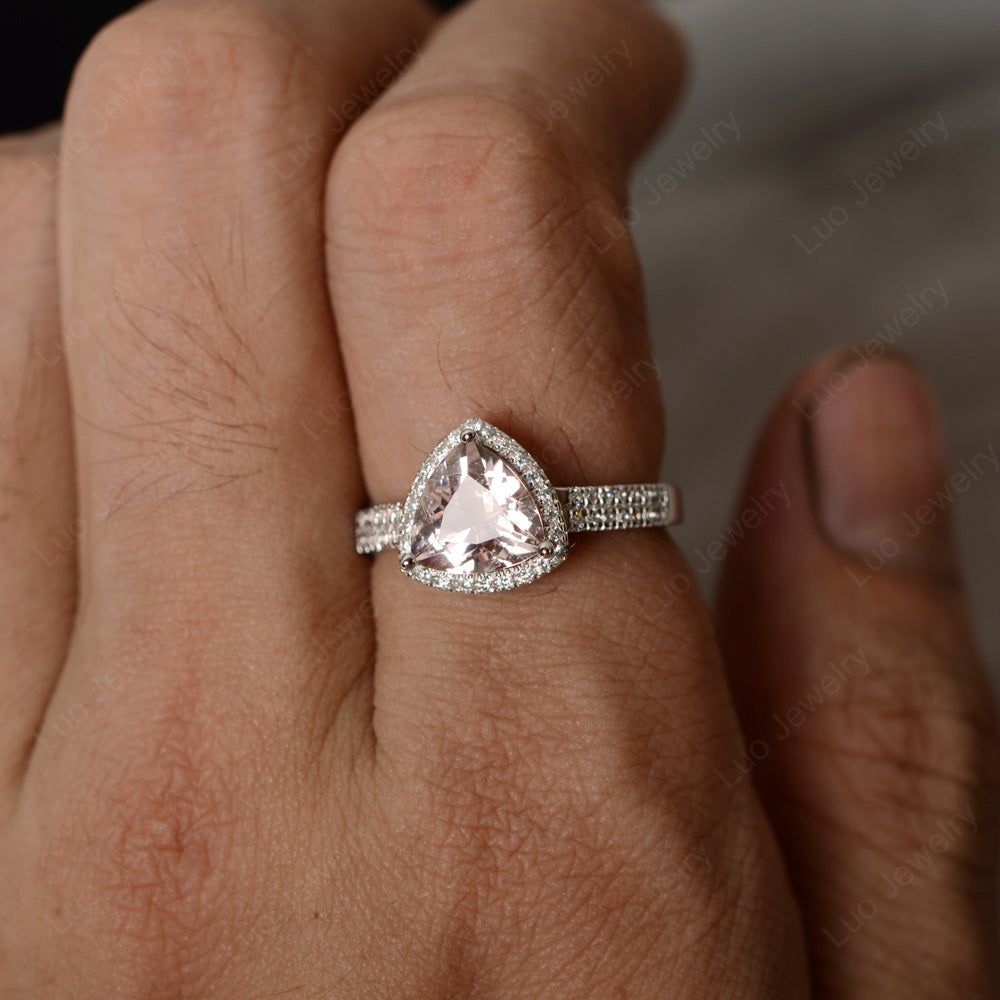 Trillion Cut Morganite Halo Engagement Ring - LUO Jewelry