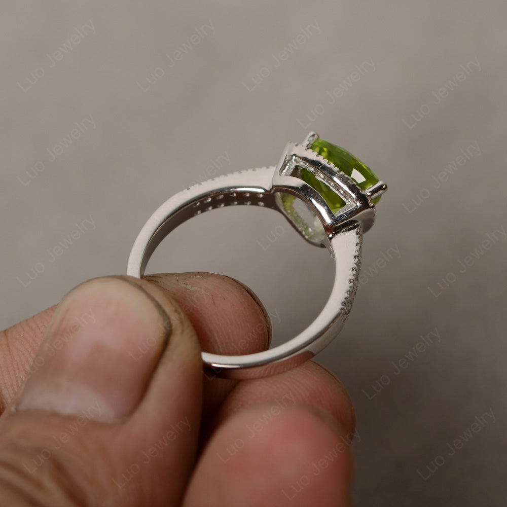 Trillion Cut Peridot Halo Engagement Ring - LUO Jewelry