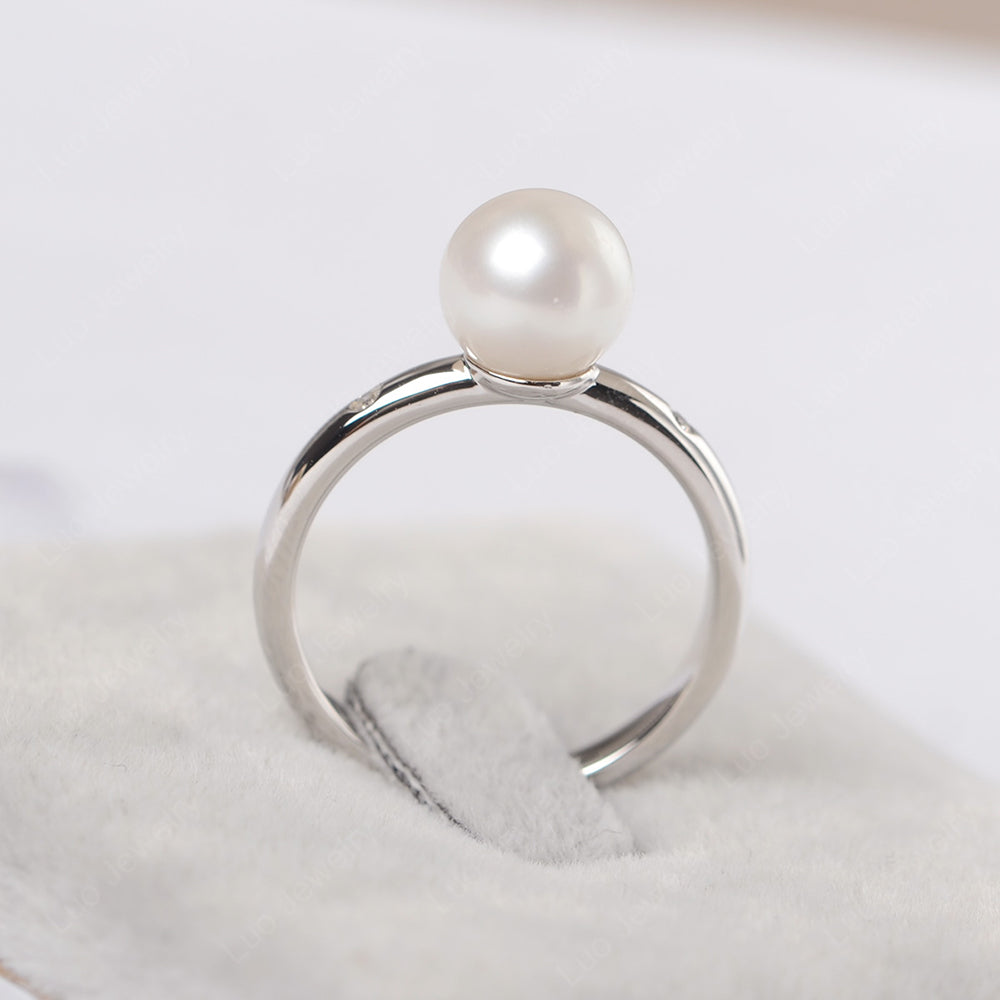 White Pearl Engagement Ring White Gold - LUO Jewelry