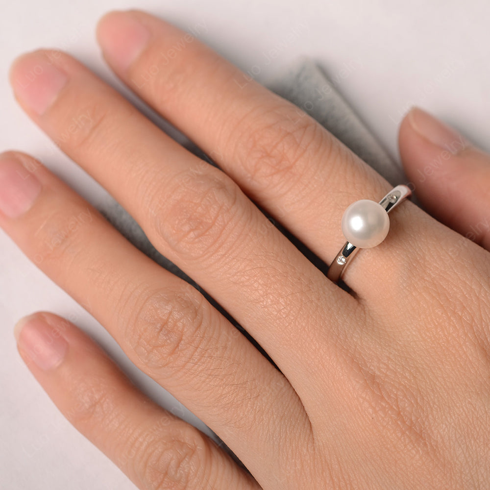 White Pearl Engagement Ring White Gold - LUO Jewelry