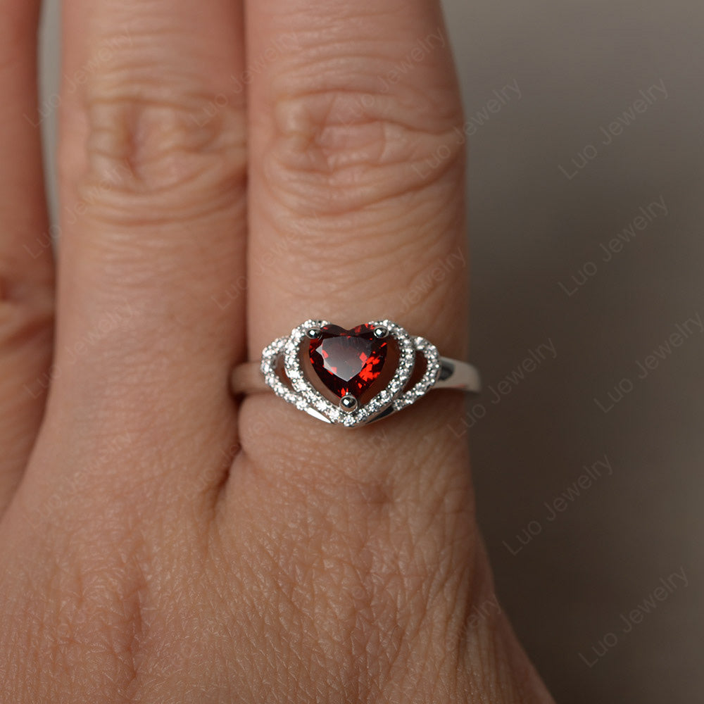 Heart Shaped Garnet Ring White Gold - LUO Jewelry