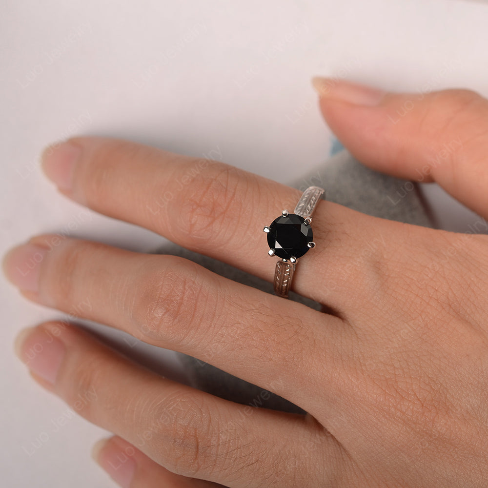Vintage Black Stone Cathedral Engagement Ring - LUO Jewelry
