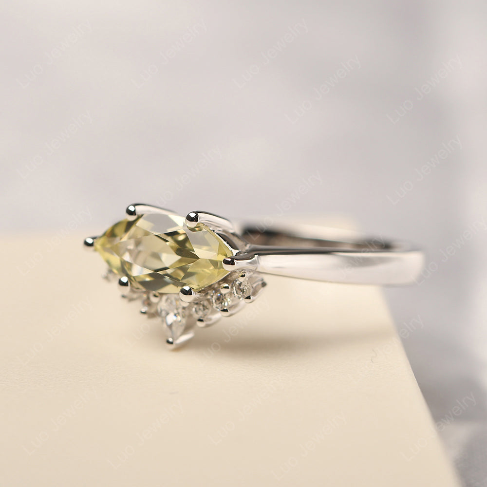 Horizontal Marquise Lemon Quartz Ring White Gold - LUO Jewelry
