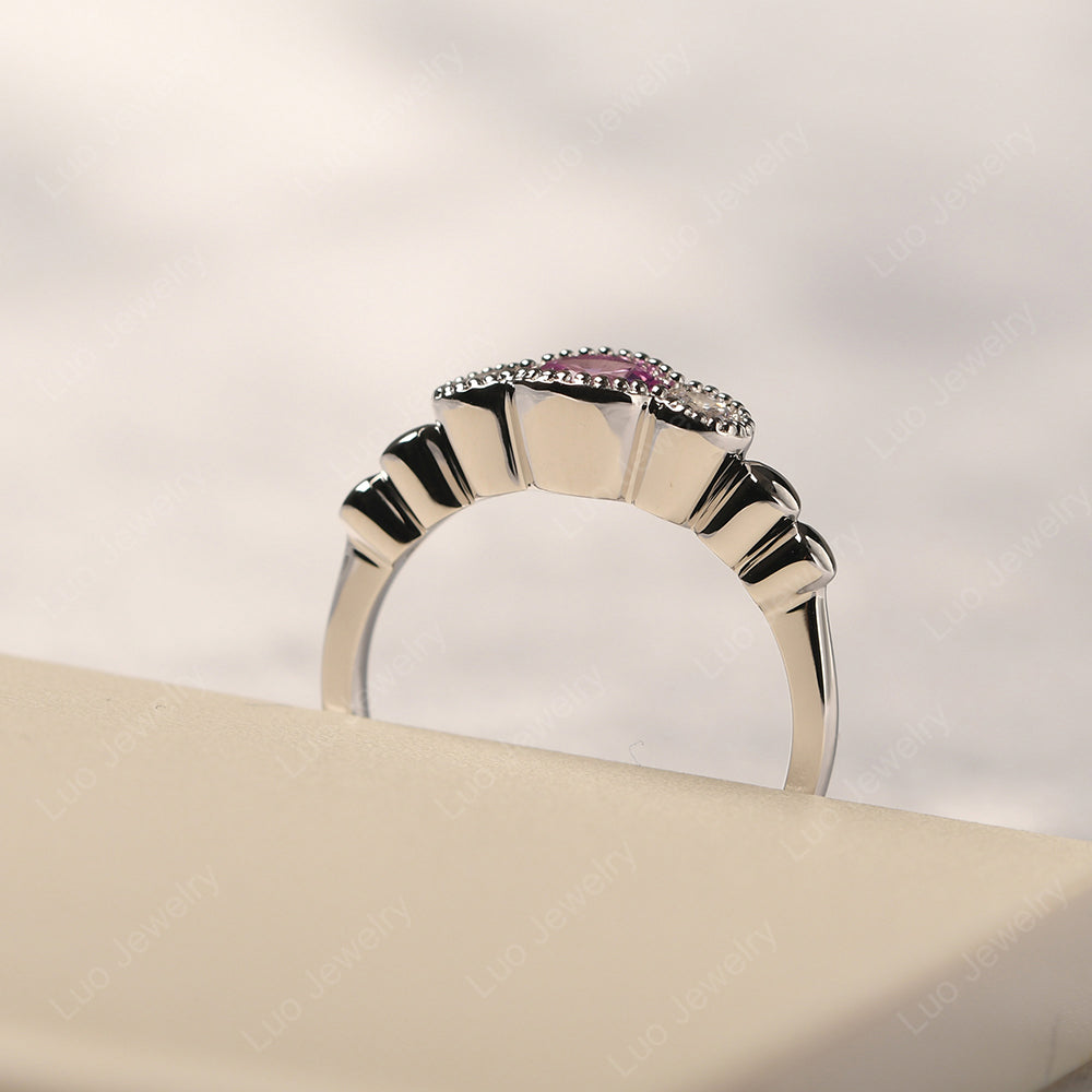 3 Stone Bezel Set Ring Pink Sapphire Mothers Ring - LUO Jewelry