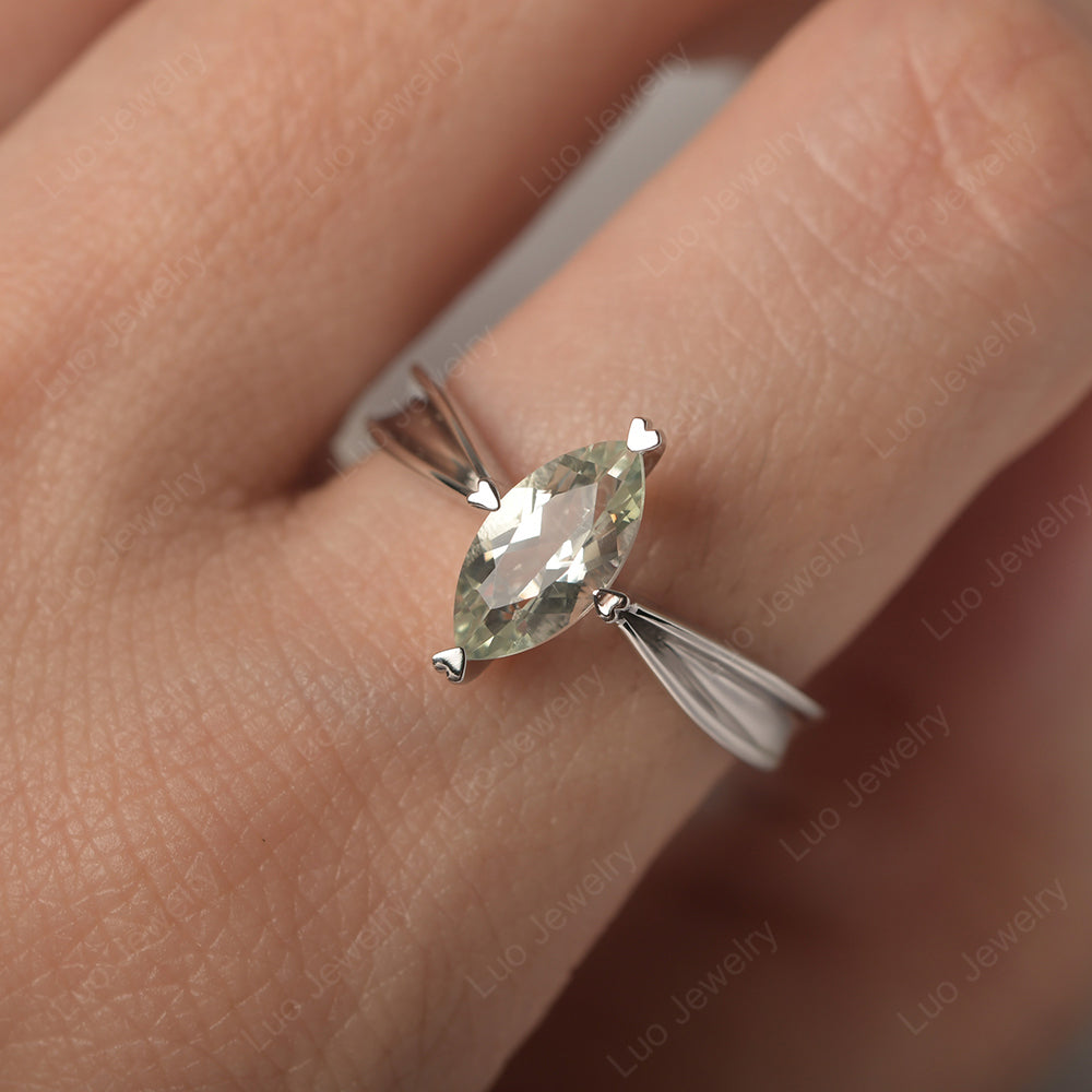 Green Amethyst Wedding Ring Marquise Solitaire Ring - LUO Jewelry