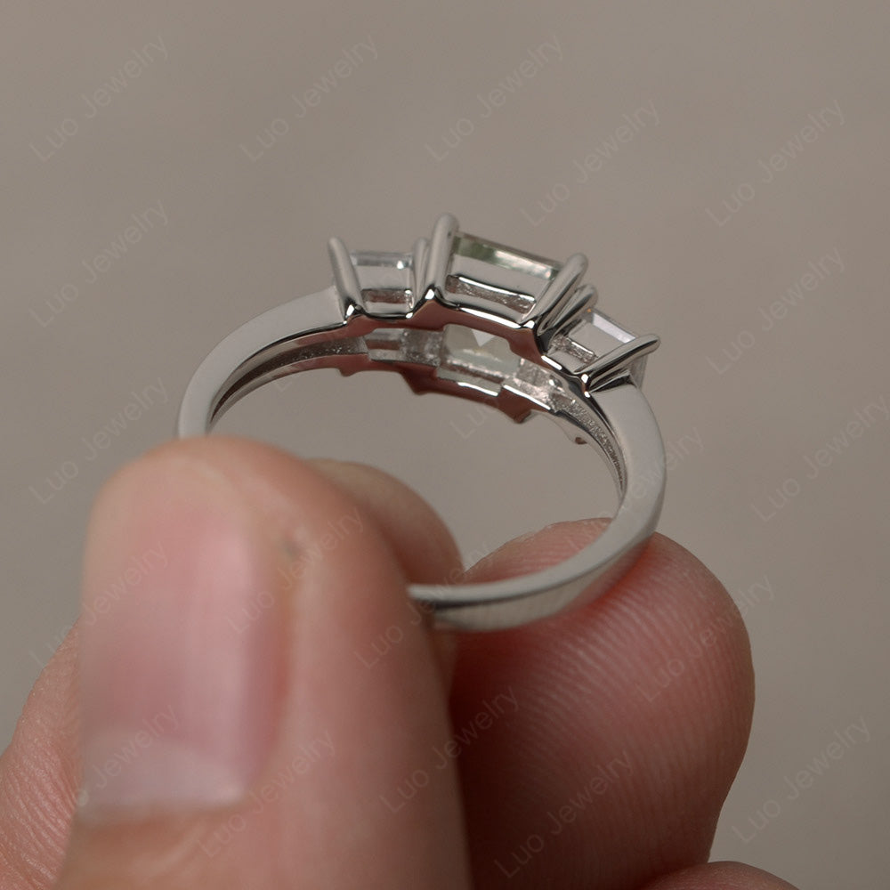 3 Stone Green Amethyst Square Cut Green Amethyst Ring Silver - LUO Jewelry