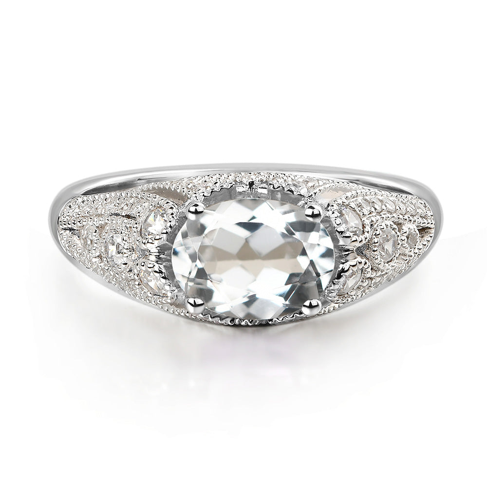 Vintage Horizontal Oval Cut White Topaz Ring - LUO Jewelry