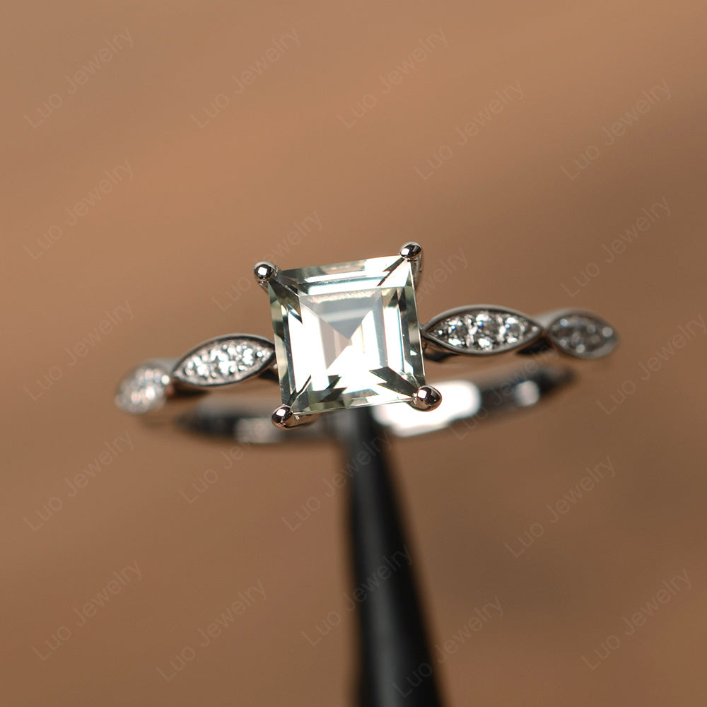 Square Cut Green Amethyst Ring White Gold - LUO Jewelry