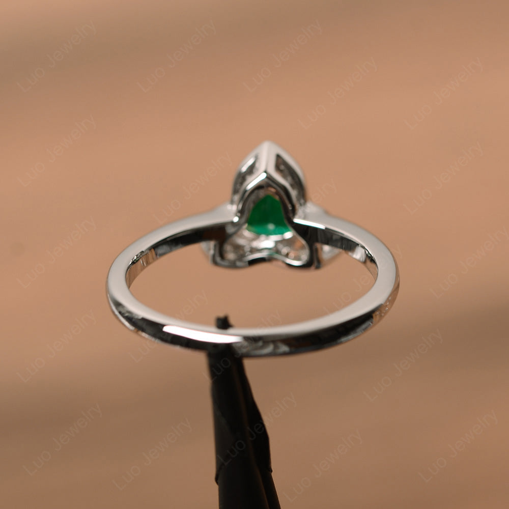 Trillion Cut Lab Emerald Flower Wedding Ring - LUO Jewelry