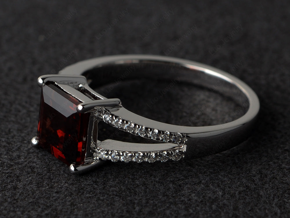 Square Cut Garnet Split Shank Wedding Ring - LUO Jewelry
