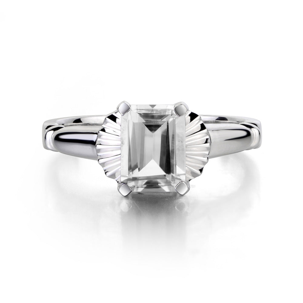 Vintage Emerald Cut White Topaz Solitaire Ring - LUO Jewelry