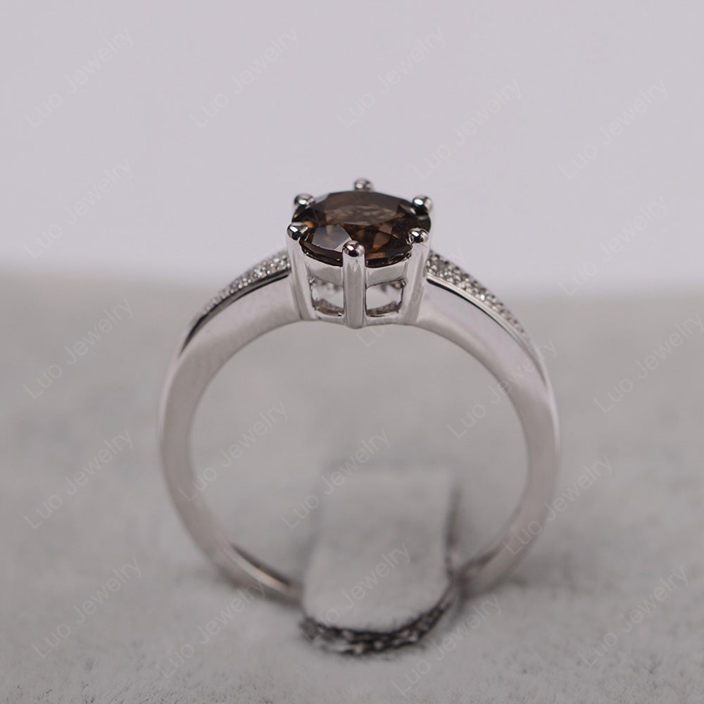 Brilliant Cut Smoky Quartz Engagement Ring Silver - LUO Jewelry