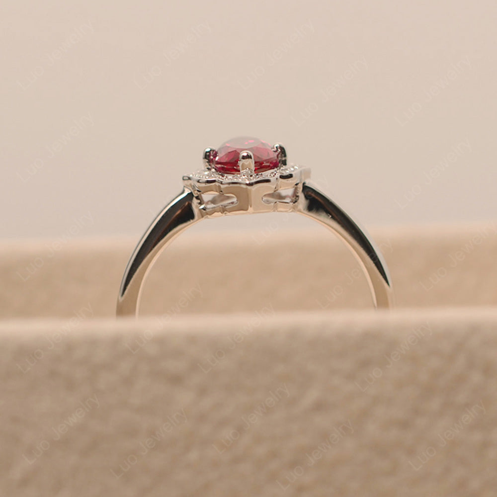 Marquise Cut Ruby Halo Engagement Ring - LUO Jewelry