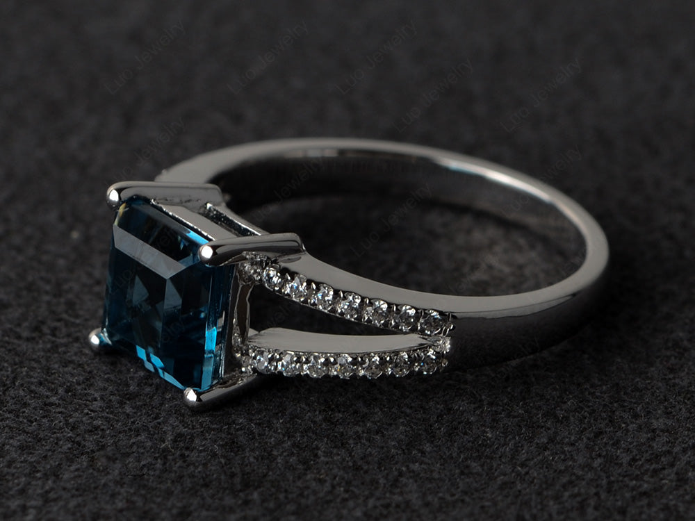 Square Cut London Blue Topaz Split Shank Wedding Ring - LUO Jewelry