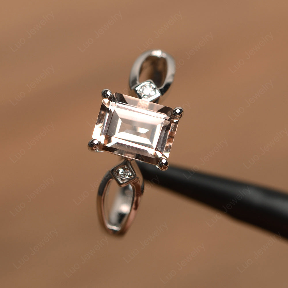 Emerald Cut Morganite Ring Split Shank - LUO Jewelry