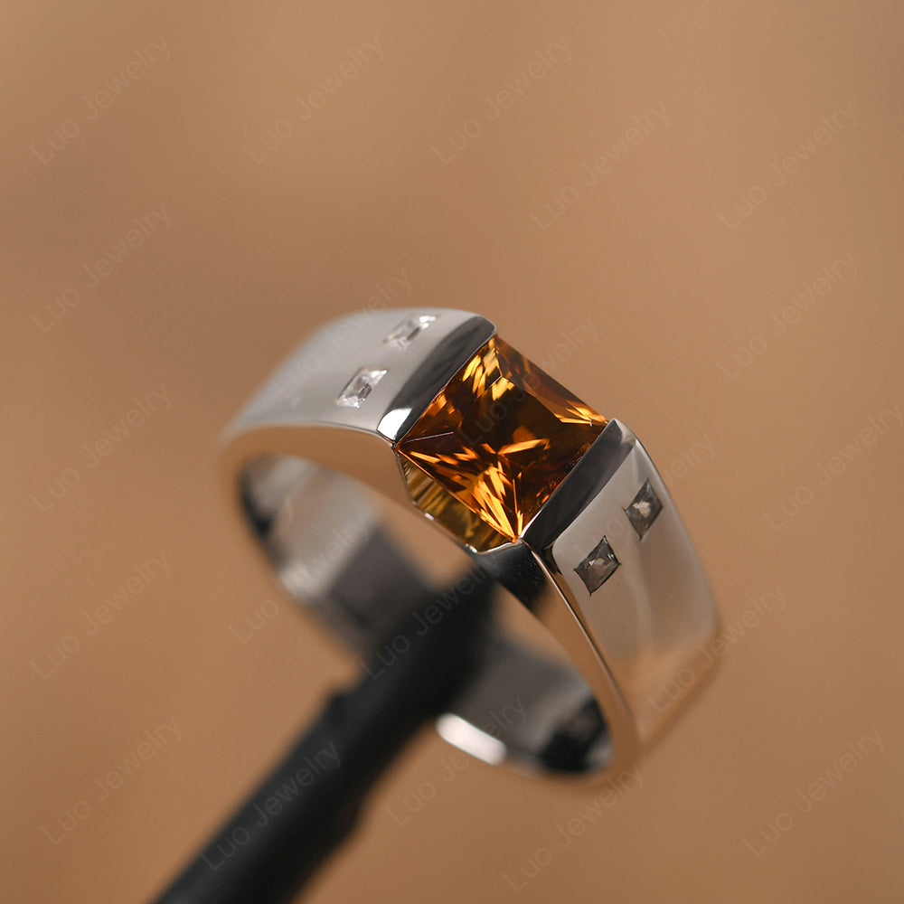 Princess Cut Citrine Ring Wide Band - LUO Jewelry