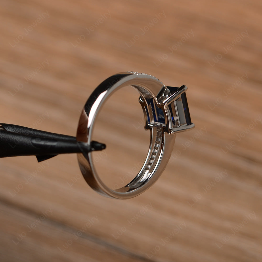Double Band Square Cut Lab Sapphire Ring Silver - LUO Jewelry