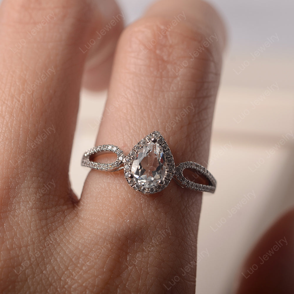 Pear Shaped White Topaz Halo Engagement Ring - LUO Jewelry