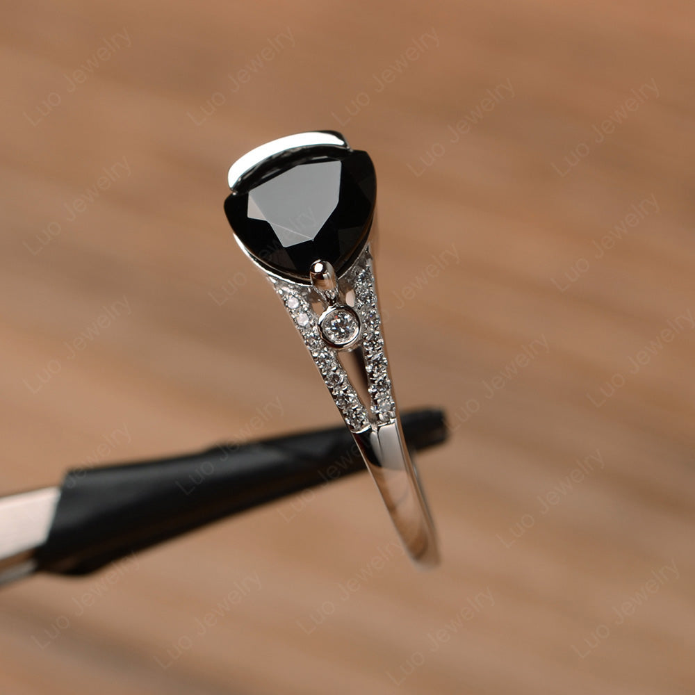 Trillion Cut Black Spinel Wedding Ring Silver - LUO Jewelry