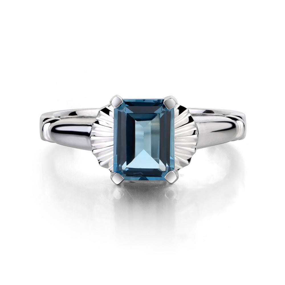 Vintage Emerald Cut London Blue Topaz Solitaire Ring - LUO Jewelry