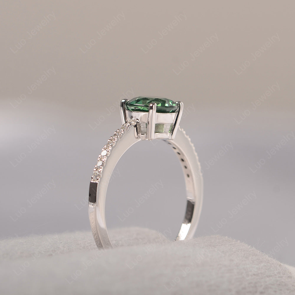 Green Sapphire Wedding Ring Round Cut Sterling Silver - LUO Jewelry