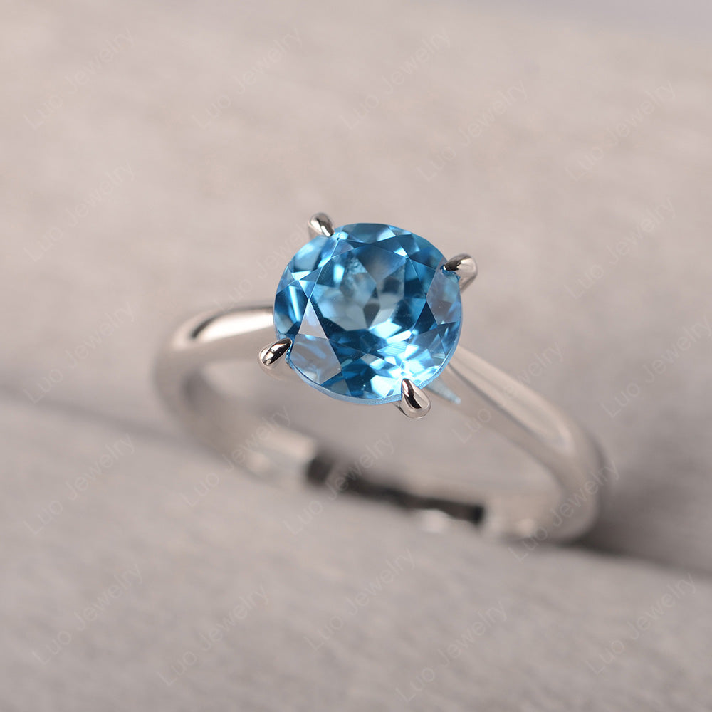 Swiss Blue Topaz Cathedral Solitaire Engagement Ring - LUO Jewelry