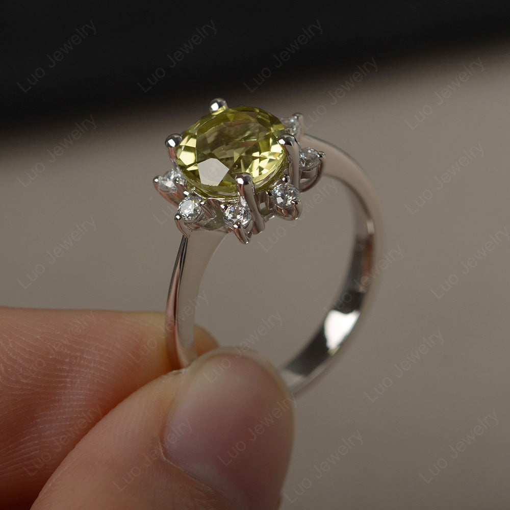 Brilliant Cut Lemon Quartz Halo Engagement Ring - LUO Jewelry