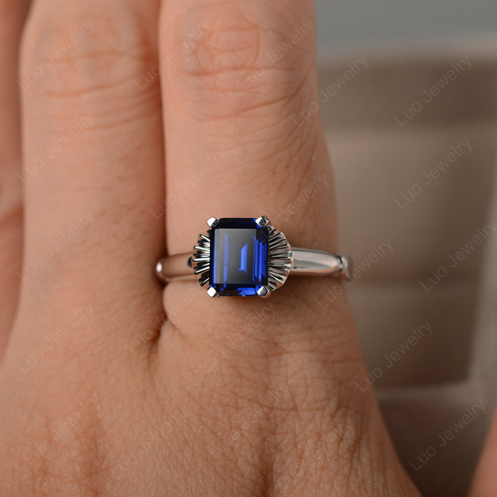 Vintage Emerald Cut Lab Sapphire Solitaire Ring - LUO Jewelry