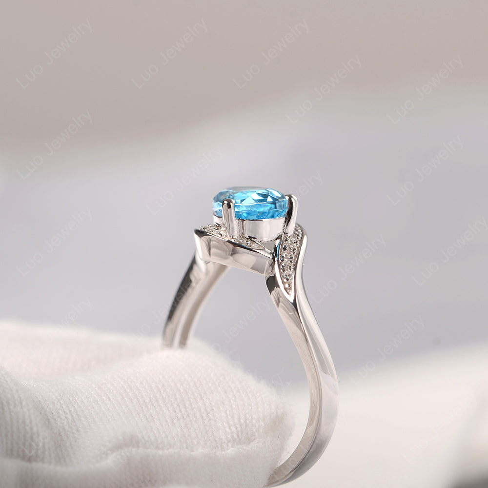 East West Pear Swiss Blue Topaz Engagement Ring Gold - LUO Jewelry