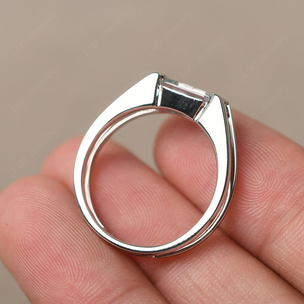 East West Aquamarine Solitaire Ring - LUO Jewelry