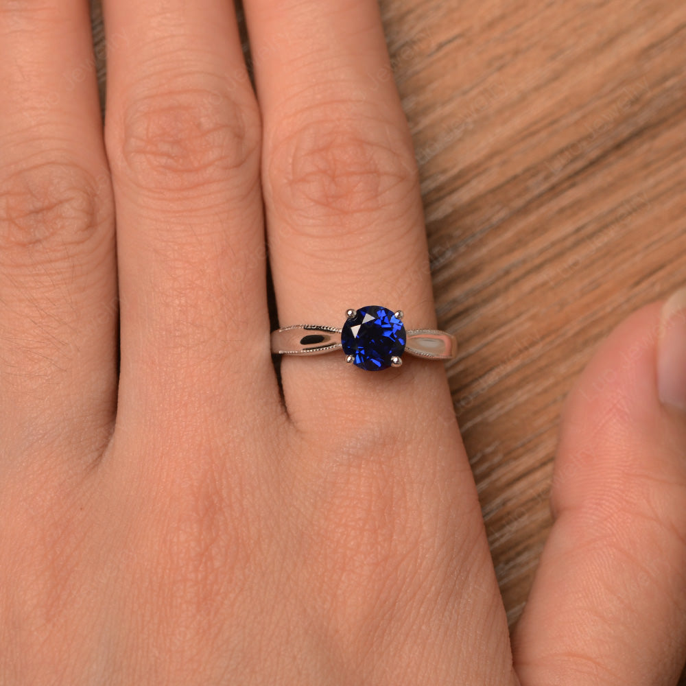 Lab Sapphire Ring Solitaire Engagement Ring - LUO Jewelry