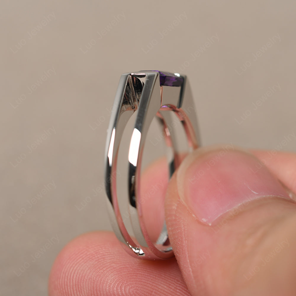 East West Amethyst Solitaire Ring - LUO Jewelry